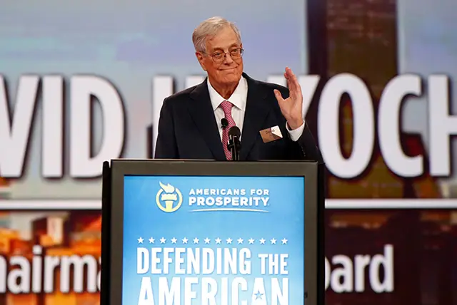 David Koch speaks at an Americans for Prosperity event in 2014
